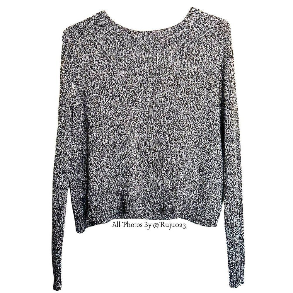 H&M Rib Crew Neck Women Knit Sweater Pullover Sweatshirt Black White Size MEDIUM